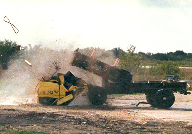 An image of what an unauthorized truck would look like if it tried to enter your critical infrastructure facility when protected by a Delta barricade.

