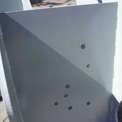 A picture of the DSC50 S Barrier with bullet markings, demonstrating it's bullet resistance features