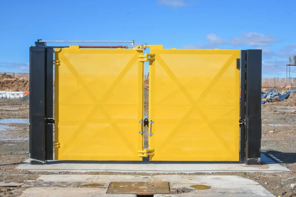 DSC8000 crash-rated speed gate undergoing vehicle impact testing at a secure facility.